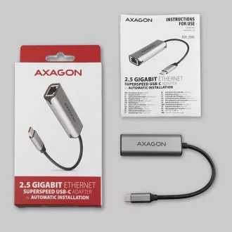 AXAGON ADE-25RC USB-C 3.2 Gen 1 - 2.5 Gigabit Ethernet sieťová karta, Realtek 8156, auto install, sivá AXAGON ADE-25RC USB-C 3.2 Gen 1 - 2.5 Gigabit Ethernet sieťová karta, Realtek 8156, auto install, sivá