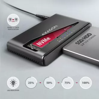 AXAGON ADSA-CC USB-C 10Gbps - NVMe M.2 SSD & SATA 2.5"/3.5" SSD/HDD CLONE MASTER 2 adaptér