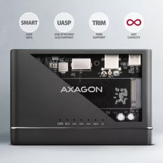 AXAGON ADSA-CC USB-C 10Gbps - NVMe M.2 SSD & SATA 2.5"/3.5" SSD/HDD CLONE MASTER 2 adaptér