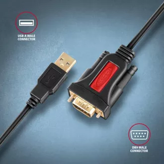AXAGON ADS-1PSN, USB-A 2.0 - sériový RS-232 DB9-M Prolific adaptér / kábel 1.5m