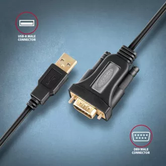 AXAGON ADS-1PQN, USB-A 2.0 - sériový RS-232 DB9-M FTDI adaptér / kábel 1.5m