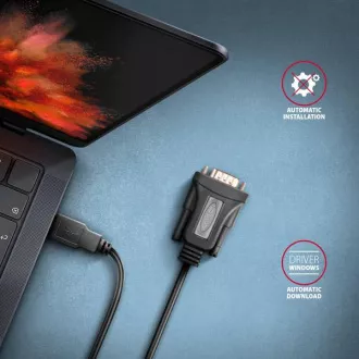 AXAGON ADS-1PQN, USB-A 2.0 - sériový RS-232 DB9-M FTDI adaptér / kábel 1.5m