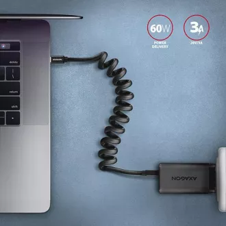 AXAGON BUCM-CM20TB, TWISTER kábel USB-C <-> USB-C, 1.1m, USB 2.0, PD 60W 3A, ALU, tpe, čierny