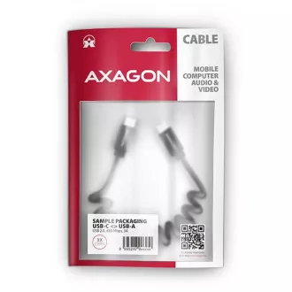 AXAGON BUCM-CM20TB, TWISTER kábel USB-C <-> USB-C, 1.1m, USB 2.0, PD 60W 3A, ALU, tpe, čierny