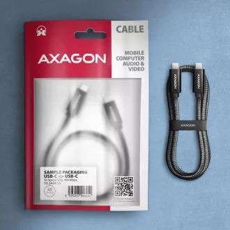 AXAGON BUCM2-CM15AB, CHARGE kábel USB-C <-> USB-C, 1.5m, Hi-Speed USB, PD 240W 5A, ALU, oplet, čierny