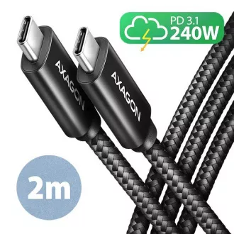 AXAGON BUCM2-CM20AB, CHARGE kábel USB-C <-> USB-C, 2m, Hi-Speed USB, PD 240W 5A, ALU, oplet, čierny AXAGON BUCM2-CM20AB, CHARGE kábel USB-C <-> USB-C, 2m, Hi-Speed USB, PD 240W 5A, ALU, oplet, čierny