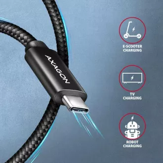AXAGON BUCM2-CM25AB, CHARGE kábel USB-C <-> USB-C, 2.5m, Hi-Speed USB, PD 240W 5A, ALU, oplet, čierny