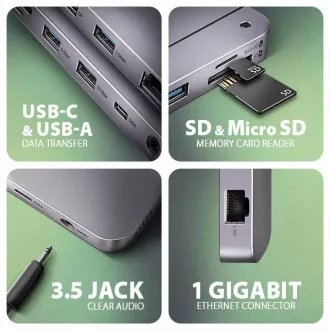 AXAGON HMC-12GM2, USB 10Gbps húb, 3x USB-A, USB-C, HDMI, DP, RJ-45 GLAN, M.2, SD/mSD, audio, PD 100W, kábel USB-C 50cm AXAGON HMC-12GM2, USB 10Gbps húb, 3x USB-A, USB-C, HDMI, DP, RJ-45 GLAN, M.2, SD/mSD, audio, PD 100W, kábel USB-C 50cm