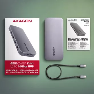 AXAGON HMC-12GM2, USB 10Gbps húb, 3x USB-A, USB-C, HDMI, DP, RJ-45 GLAN, M.2, SD/mSD, audio, PD 100W, kábel USB-C 50cm AXAGON HMC-12GM2, USB 10Gbps húb, 3x USB-A, USB-C, HDMI, DP, RJ-45 GLAN, M.2, SD/mSD, audio, PD 100W, kábel USB-C 50cm