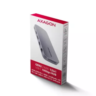 AXAGON HMC-12GM2, USB 10Gbps húb, 3x USB-A, USB-C, HDMI, DP, RJ-45 GLAN, M.2, SD/mSD, audio, PD 100W, kábel USB-C 50cm AXAGON HMC-12GM2, USB 10Gbps húb, 3x USB-A, USB-C, HDMI, DP, RJ-45 GLAN, M.2, SD/mSD, audio, PD 100W, kábel USB-C 50cm
