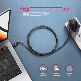 AXAGON BUCM4X-CM10AB NewGEN+ kábel USB-C <-> USB-C, 1m, USB4 Gen 3×2, PD 240W 5A, 8K HD, ALU, oplet, čierny