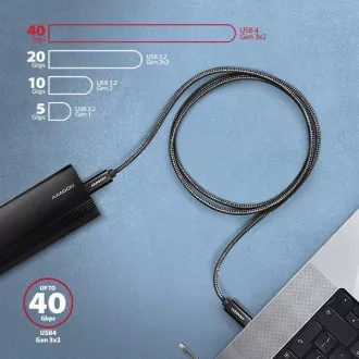 AXAGON BUCM4X-CM10AB NewGEN+ kábel USB-C <-> USB-C, 1m, USB4 Gen 3×2, PD 240W 5A, 8K HD, ALU, oplet, čierny