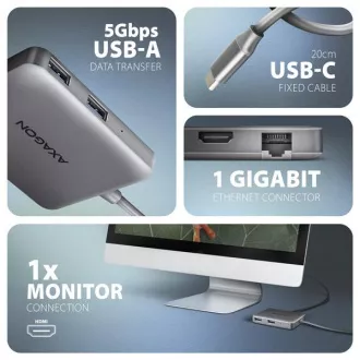 AXAGON HMC-5HL USB 5Gbps húb, 2x USB-A, HDMI 4k/60Hz, RJ-45 GLAN, PD 100W, kábel USB-C 20cm AXAGON HMC-5HL USB 5Gbps húb, 2x USB-A, HDMI 4k/60Hz, RJ-45 GLAN, PD 100W, kábel USB-C 20cm