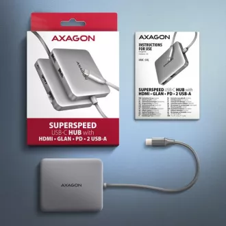 AXAGON HMC-5HL USB 5Gbps húb, 2x USB-A, HDMI 4k/60Hz, RJ-45 GLAN, PD 100W, kábel USB-C 20cm AXAGON HMC-5HL USB 5Gbps húb, 2x USB-A, HDMI 4k/60Hz, RJ-45 GLAN, PD 100W, kábel USB-C 20cm