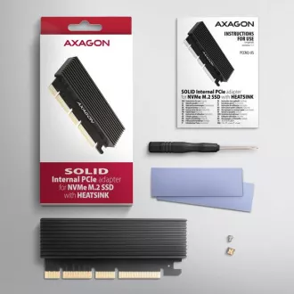 AXAGON PCEM2-XS, PCIe x16 - M.2 NVMe M-key slot adaptér, kryt s chladičom pre pasívne chladenie