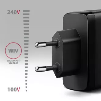AXAGON ACU-DPQ100, GaN nabíjačka do siete 100W, 3x port (USB-A + dual USB-C), PD3.0/PPS/QC4+/Apple, čierna