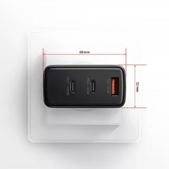 AXAGON ACU-DPQ100, GaN nabíjačka do siete 100W, 3x port (USB-A + dual USB-C), PD3.0/PPS/QC4+/Apple, čierna