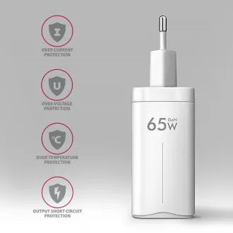 AXAGON ACU-DPQ65W, GaN nabíjačka do siete 65W, 3x port (USB-A + dual USB-C), PD3.0/QC4+/PPS/Apple, biela