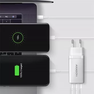 AXAGON ACU-DPQ65W, GaN nabíjačka do siete 65W, 3x port (USB-A + dual USB-C), PD3.0/QC4+/PPS/Apple, biela