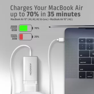 AXAGON ACU-DPQ65W, GaN nabíjačka do siete 65W, 3x port (USB-A + dual USB-C), PD3.0/QC4+/PPS/Apple, biela