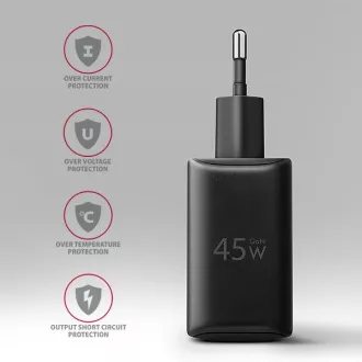 AXAGON ACU-PQ45 GaN nabíjačka do siete 45W, 2x port (USB-A + USB-C), PD3.0/PPS/QC4+/SFC 2.0/AFC/Apple