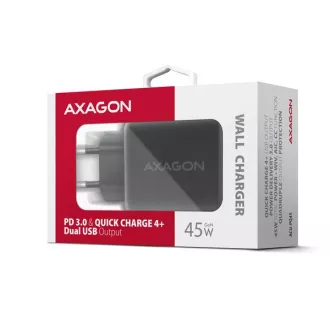 AXAGON ACU-PQ45 GaN nabíjačka do siete 45W, 2x port (USB-A + USB-C), PD3.0/PPS/QC4+/SFC 2.0/AFC/Apple