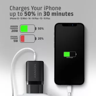 AXAGON ACU-PQ20, nabíjačka do siete 20W, 2x port (USB-A + USB-C), PD3.0/PPS/QC4+/AFC/Apple, čierna