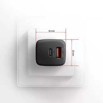 AXAGON ACU-PQ20, nabíjačka do siete 20W, 2x port (USB-A + USB-C), PD3.0/PPS/QC4+/AFC/Apple, čierna