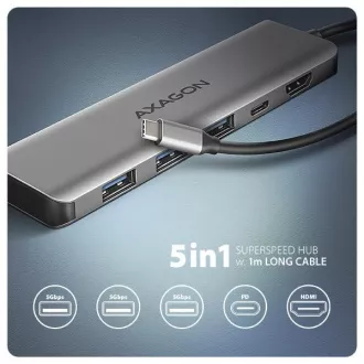 AXAGON HMC-5H, USB 5Gbps húb, 3x USB-A, HDMI 4k/30Hz, PD 100W, kábel USB-C 100cm AXAGON HMC-5H, USB 5Gbps húb, 3x USB-A, HDMI 4k/30Hz, PD 100W, kábel USB-C 100cm