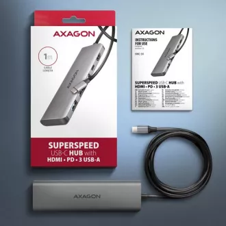 AXAGON HMC-5H, USB 5Gbps húb, 3x USB-A, HDMI 4k/30Hz, PD 100W, kábel USB-C 100cm AXAGON HMC-5H, USB 5Gbps húb, 3x USB-A, HDMI 4k/30Hz, PD 100W, kábel USB-C 100cm