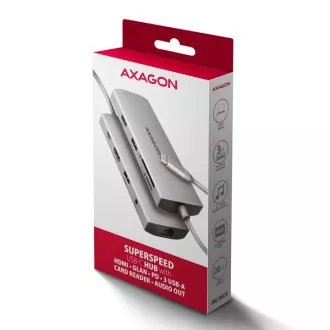 AXAGON HMC-8HLSA, USB 5Gbps húb, 3x USB-A, HDMI 4k/60Hz, RJ-45 GLAN, SD/microSD, audio, PD 100W, kábel USB-C 20cm AXAGON HMC-8HLSA, USB 5Gbps húb, 3x USB-A, HDMI 4k/60Hz, RJ-45 GLAN, SD/microSD, audio, PD 100W, kábel USB-C 20cm