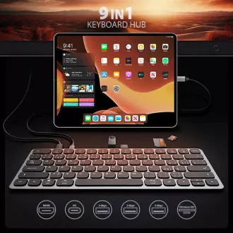 AXAGON HMC-KB-CS, USB 5Gbps húb s klávesnicou CZ/SK, HDMI 4K/60Hz, 3x USB-A, SD/mSD, audio, PD 100W, kábel USB-C 60cm AXAGON HMC-KB-CS, USB 5Gbps húb s klávesnicou CZ/SK, HDMI 4K/60Hz, 3x USB-A, SD/mSD, audio, PD 100W, kábel USB-C 60cm