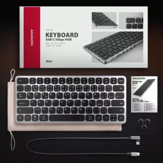 AXAGON HMC-KB-CS, USB 5Gbps húb s klávesnicou CZ/SK, HDMI 4K/60Hz, 3x USB-A, SD/mSD, audio, PD 100W, kábel USB-C 60cm AXAGON HMC-KB-CS, USB 5Gbps húb s klávesnicou CZ/SK, HDMI 4K/60Hz, 3x USB-A, SD/mSD, audio, PD 100W, kábel USB-C 60cm