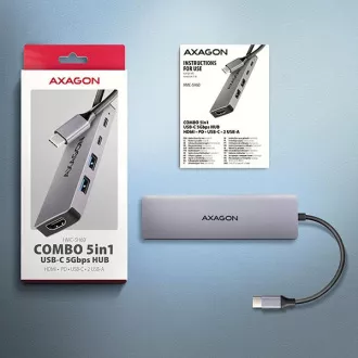 AXAGON HMC-5H60, USB 5Gbps húb, porty 2x USB-A, 1x USB-C, HDMI 4k/60, PD 100W, kábel USB-C 15cm