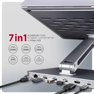 AXAGON HMC-STND, stojan pre 10"-17" notebooky, USB 5Gbps húb, 3x USB-A, HDMI 4k/60Hz, RJ-45, PD 100W, kábel USB-C 60cm AXAGON HMC-STND, stojan pre 10"-17" notebooky, USB 5Gbps húb, 3x USB-A, HDMI 4k/60Hz, RJ-45, PD 100W, kábel USB-C 60cm