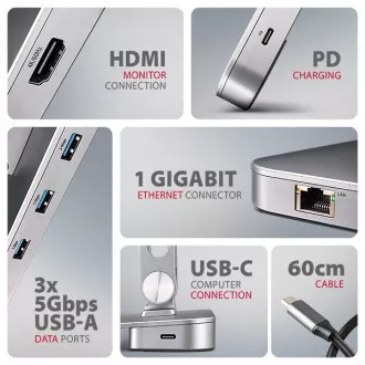 AXAGON HMC-STND, stojan pre 10"-17" notebooky, USB 5Gbps húb, 3x USB-A, HDMI 4k/60Hz, RJ-45, PD 100W, kábel USB-C 60cm AXAGON HMC-STND, stojan pre 10"-17" notebooky, USB 5Gbps húb, 3x USB-A, HDMI 4k/60Hz, RJ-45, PD 100W, kábel USB-C 60cm