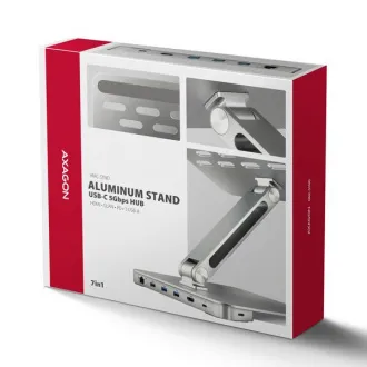 AXAGON HMC-STND, stojan pre 10"-17" notebooky, USB 5Gbps húb, 3x USB-A, HDMI 4k/60Hz, RJ-45, PD 100W, kábel USB-C 60cm - Použité