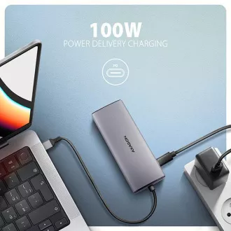 AXAGON HMC-6G2L, USB 10Gb/s húb, 2x USB-A, 1x USB-C, HDMI 4k/60, RJ-45, PD 100W, kábel USB-C 15cm