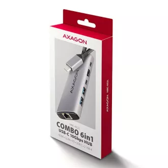 AXAGON HMC-6G2L, USB 10Gb/s húb, 2x USB-A, 1x USB-C, HDMI 4k/60, RJ-45, PD 100W, kábel USB-C 15cm