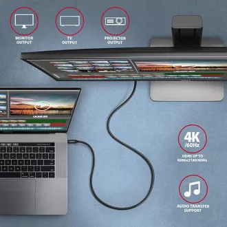 AXAGON BUCM32-CM15AB, SPEED+ kábel USB-C <-> USB-C, 1.5m, USB 20Gbps, PD 100W 5A, 4K HD, ALU, oplet, čierny