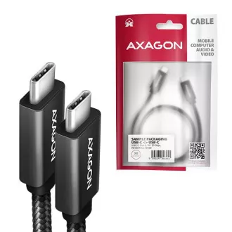 AXAGON BUCM32-CM15AB, SPEED+ kábel USB-C <-> USB-C, 1.5m, USB 20Gbps, PD 100W 5A, 4K HD, ALU, oplet, čierny