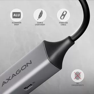 AXAGON ADE-TXPD, USB-C 3.2 Gen 1 - Gigabit Ethernet sieťová karta, Asix AX88179, PD 100W, auto inštal
