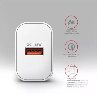 AXAGON ACU-QC18W, nabíjačka do siete 18W, 1x port USB-A, QC3.0/AFC/Apple, biela