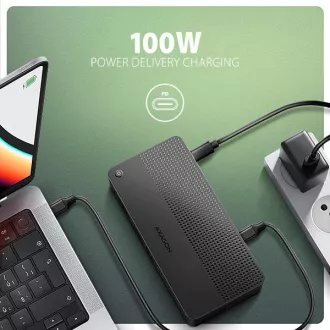AXAGON HMC-U4, USB4 40Gbps dock, 3x USB-A, 2x USB-C, HDMI a DP 8K/30Hz, RJ-45, SD/mSD, audio, PD 100W, kábel USB-C 80cm