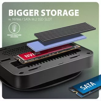 AXAGON HMC-UFO, USB 10Gbps húb, 2x USB-A, USB-C, HDMI 4k/60, RJ-45, M.2 slot, SD/mSD, audio, PD 100W, kábel USB-C 65cm