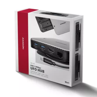 AXAGON HMC-UFO, USB 10Gbps húb, 2x USB-A, USB-C, HDMI 4k/60, RJ-45, M.2 slot, SD/mSD, audio, PD 100W, kábel USB-C 65cm