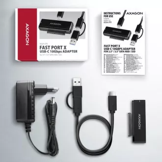 AXAGON ADSA-FPX, USB-C 10Gbps - SATA 6G, 2.5 "/3.5" SSD / HDD FAST PORT X adaptér, vr. AC napájače