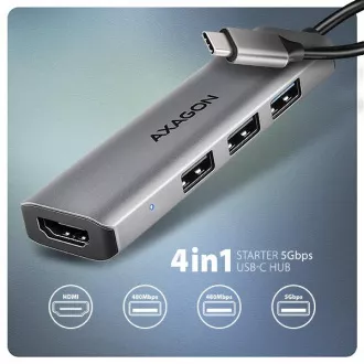 AXAGON HMC-H3A, USB 5Gbps húb, 3x USB-A, HDMI 4k/30Hz, kábel USB-C 15cm AXAGON HMC-H3A, USB 5Gbps húb, 3x USB-A, HDMI 4k/30Hz, kábel USB-C 15cm