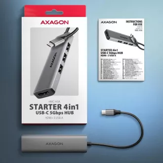 AXAGON HMC-H3A, USB 5Gbps húb, 3x USB-A, HDMI 4k/30Hz, kábel USB-C 15cm AXAGON HMC-H3A, USB 5Gbps húb, 3x USB-A, HDMI 4k/30Hz, kábel USB-C 15cm