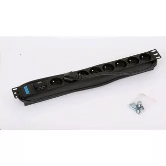 TRITON 19" rozvodný panel 8x230V DIN - 2m, bleskoistka, čierny